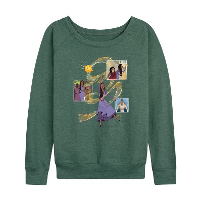 Women's - Disney - Collage OF Friends Lightweight French Terry Wide Neck Long Sleeve Shirt