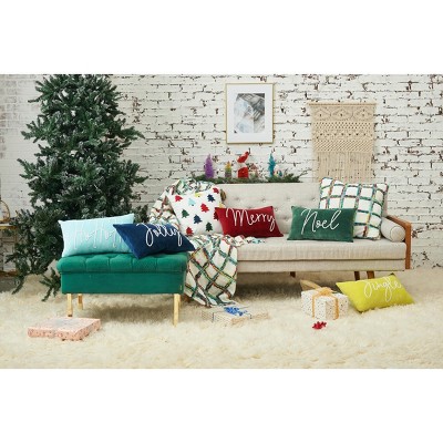 Noel Green Velvet Beaded Rectangular Throw Pillow