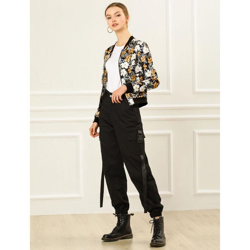 Allegra K Women's Stand Collar Floral Prints Zip Up Lightweight Short Jacket, 4 of 8
