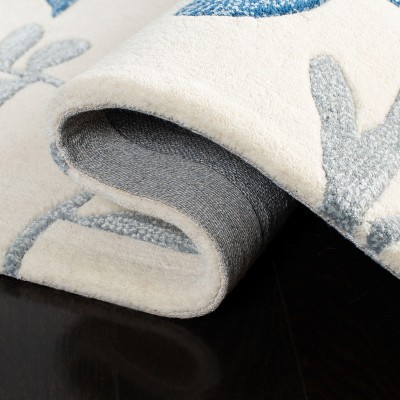 Ivory and Blue Floral Hand-Tufted Wool Runner Rug