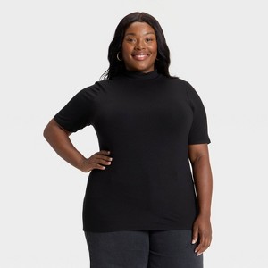 Women's Slim Fit Short Sleeve Mock Turtleneck T-Shirt - Ava & Viv™ - 1 of 3