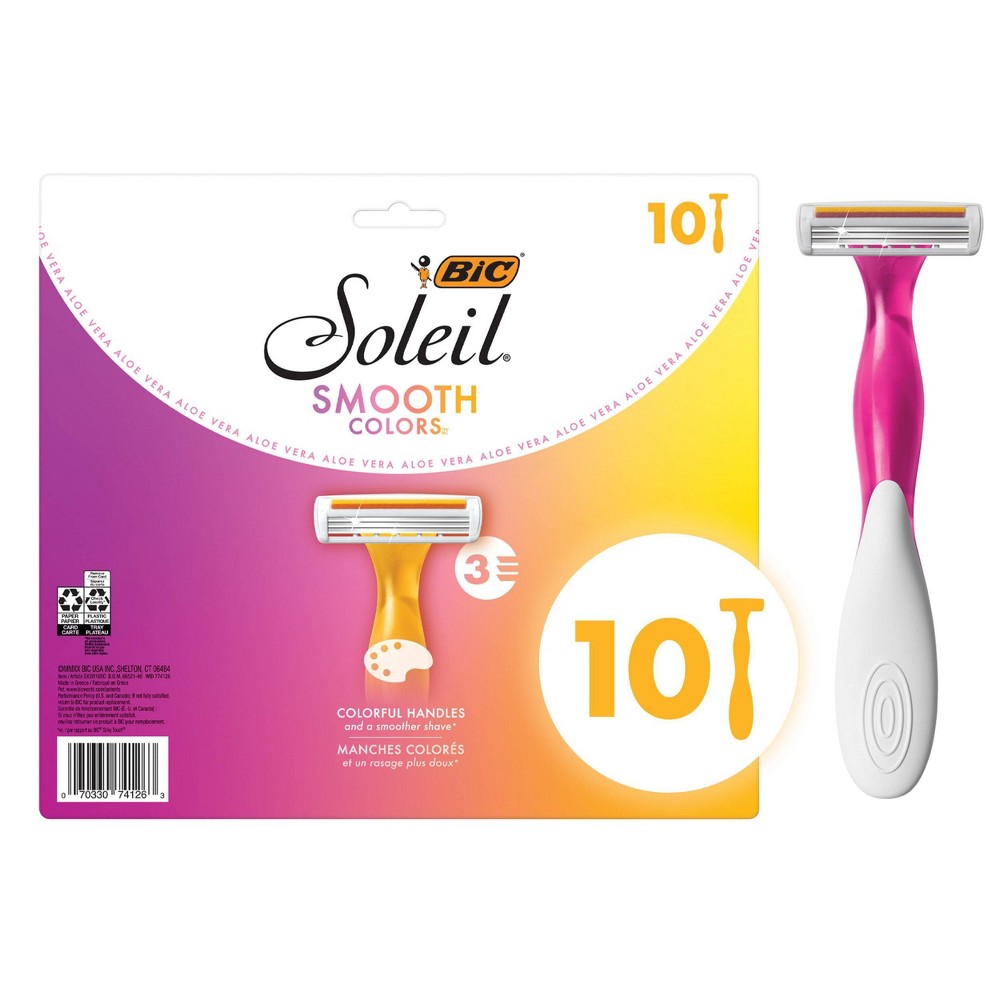 BiC Soleil Smooth Colors 3-Blade Women's Disposable Razors - 10ct