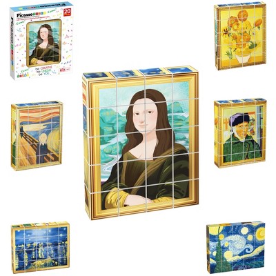 PICASSO-TILES 20 PC World Famous Paintings Theme Magnetic Building Puzzle Cubes Set for Kids Ages 3+