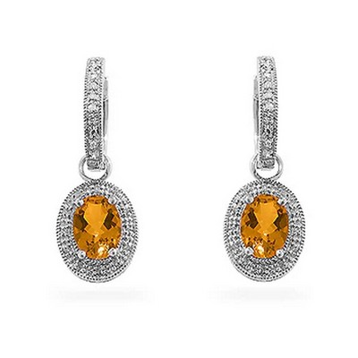 ShineHigh Citrine Formal Drop Earrings – 14k Bonded Gold Over Sterling Silver – Elegant Oval-Cut Citrine with Halo Accent for Sophisticated Occasions