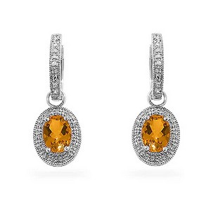 ShineHigh Citrine Formal Drop Earrings – 14k Bonded Gold Over Sterling Silver – Elegant Oval-Cut Citrine with Halo Accent for Sophisticated Occasions - 1 of 1
