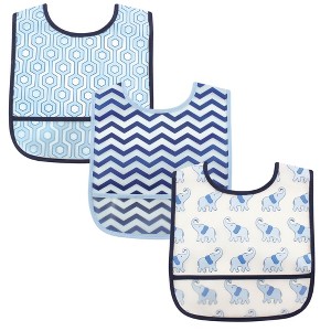 Luvable Friends Baby Boys Waterproof PEVA Bibs 3pk, Boys Elephant, One Size - 1 of 1