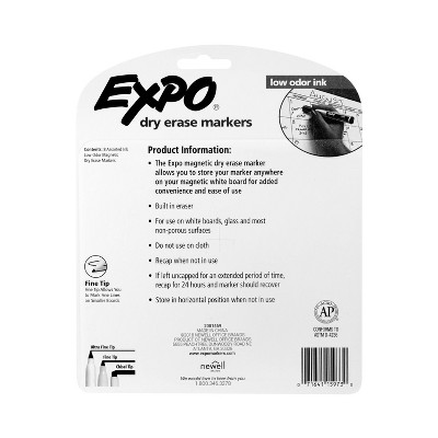 Expo 8pk Dry Erase Markers Magnetic &#38; Eraser Fine Tip Multicolored