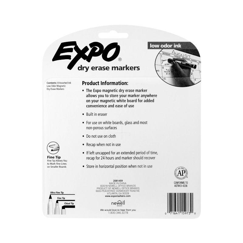 Expo 8pk Dry Erase Markers Magnetic &#38; Eraser Fine Tip Multicolored, 3 of 7