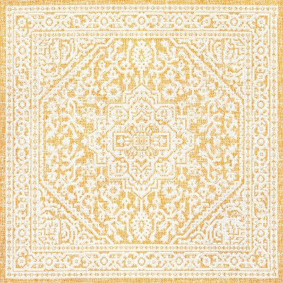 Vintage Medallion Yellow/Cream Synthetic 5' Square Area Rug