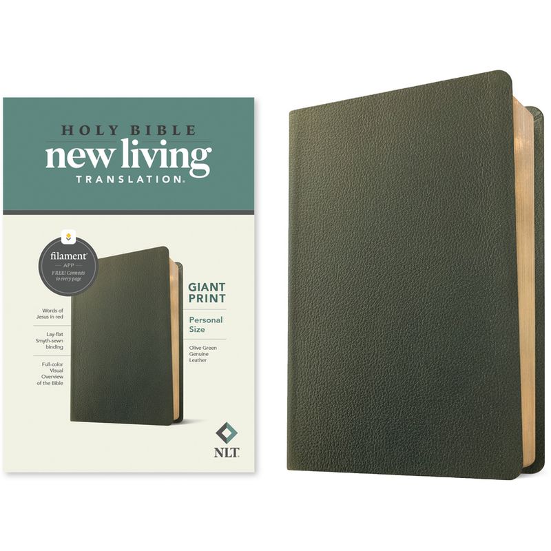 NLT Personal Size Giant Print Bible, Filament-Enabled Edition (Genuine Leather, Olive Green, Red Letter) - Large Print (Leather Bound), 1 of 2