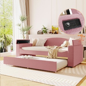 NicBex Twin/Full Size Teddy Fleece Daybed with Storage Armrests,Trundle and Latest Integrated Bluetooth Audio System - 1 of 4