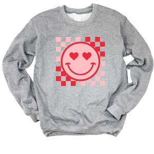 Simply Sage Market Women's Graphic Sweatshirt Checkered Heart Eyes Smiley - 1 of 3