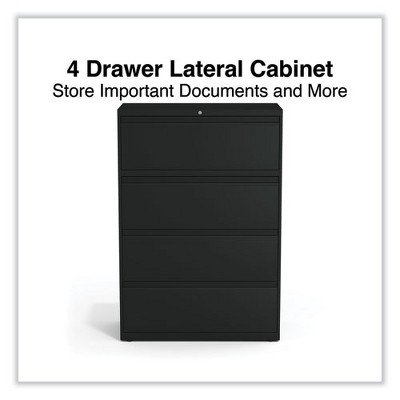 Black 4-Drawer Lockable Steel Lateral File Cabinet