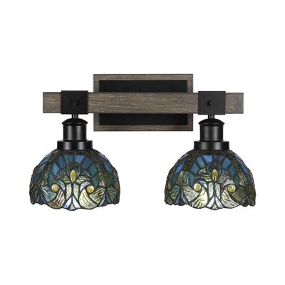 Toltec Lighting Tacoma 2 - Light Vanity in  Black/Painted Wood with 7" Turquoise Cypress Art Glass Shade