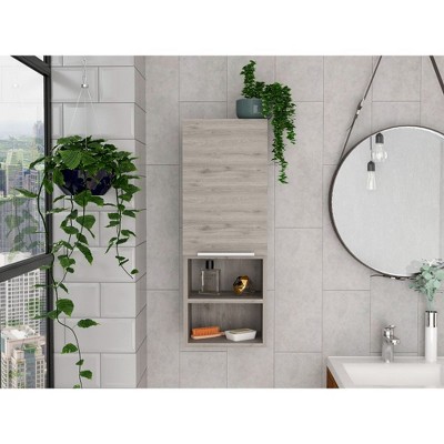 Vynxaria  Grey Wall Cabinet with Single Door, Two Interior Shelves, and Smoke Particle Board Melamine Finish - Stylish Storage Solution for Any Room