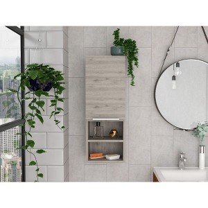 Vynxaria  Grey Wall Cabinet with Single Door, Two Interior Shelves, and Smoke Particle Board Melamine Finish - Stylish Storage Solution for Any Room - 1 of 4