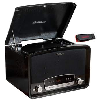 Electrohome Kingston Vintage Vinyl Record Player - Turntable Bluetooth Radio CD Aux USB Vinyl to MP3 with 32GB USB Drive - Black