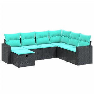 vidaXL Outdoor 7-Piece Patio Sofa Set with Cushions – Black PE Rattan Modular Garden Furniture for Terrace, Backyard, Deck - 1 of 4