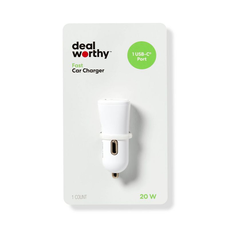 Single Port 20W USB-C Car Charger - dealworthy&#8482; White, 1 of 6