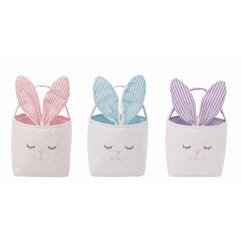 Transpac Fabric Bunny Ear Basket w/Handle Pink Purple and Blue Set of 3, 6.0 x 6.0 x 10.0 inch - image 1 of 1