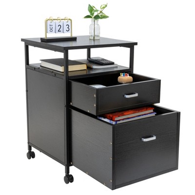 Black Mobile 2-Drawer Lockable File Pedestal with Open Shelf