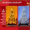 8 FT Pre-lit Snow Flocked Christmas Tree Artificial Hinged Xmas Pine Tree with 1300 Branch Tips, 500 Lights for Holiday Party Office Home Snowy Green - 2 of 4