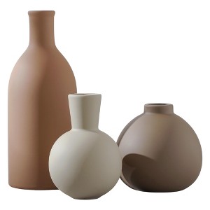 Itopfox Ceramic Vase Set 3 Piece Brown Pottery Vases for Fresh or Dried Flowers Pampas Grass Home Decor Table Living Room Bedroom - 1 of 4