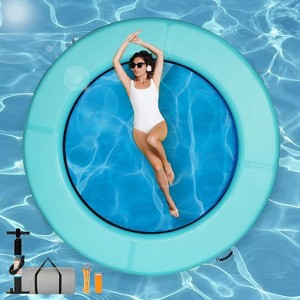 8 ft Inflatable Water Hammock, Floating Dock for Family and Friends, Sunbathing Pool Lounger, Inflatable Float Ring for Summer Parties (Green+Blue) - 1 of 4