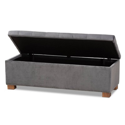 Gray Velvet Upholstered Grid Tufted Storage Ottoman Bench