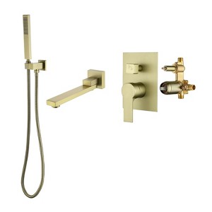 Cobbe Bathtub Shower Faucet Set with Handheld Shower Bathtub Faucet and 59-Inch Hose Single Handle Wall Mounted Shower System Brushed Gold - 1 of 4
