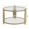 Glass Coffee Table Round Center Table Cocktail Table Accent Table Sofa Table with Gold Metal Drum Frame, Transparent/Black/Brown-ModernLuxe - 4 of 4