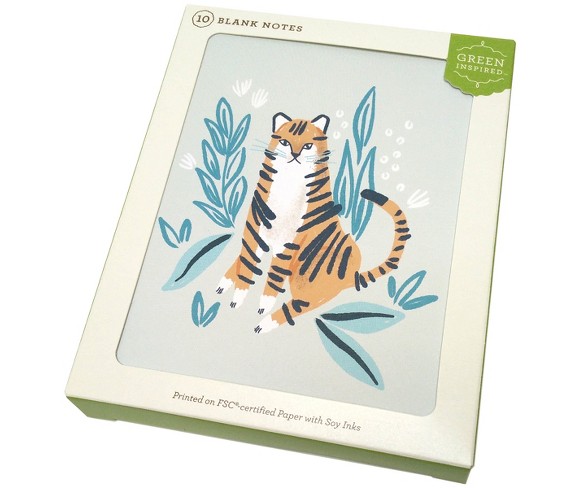 10ct Wild Tiger Print Blank Cards - Green Inspired