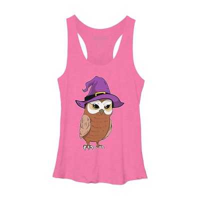 Women's Design By Humans Owl Witch Halloween T Shirt By thebeardstudio Racerback Tank Top