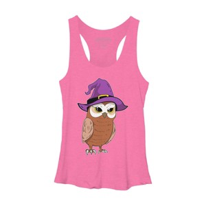 Women's Design By Humans Owl Witch Halloween T Shirt By thebeardstudio Racerback Tank Top - 1 of 3