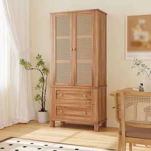 High Freestanding Tall Kitchen Pantry, Kitchen Pantry Storage Cabinet with Rattan Doors, Adjustable Shelf and 2 Drawers, Freestanding Cupboard - 1 of 4