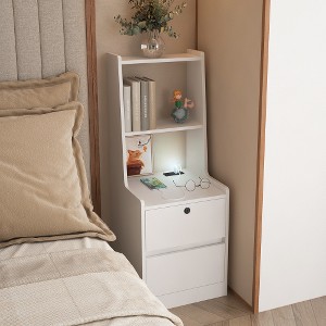 LIVAREEmlen Nightstand with Charging Station, Modern Night Stand with Bookshelf, Bedside Tables with Storage Cabinet for Bedroom - 1 of 4