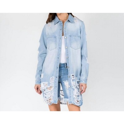 Women's Long Distressed Shacket - American Bazi