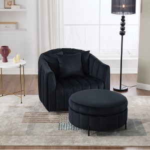 GDFStudio Adam 40.35"W Oversized Velvet Channel Tufted Swivel Chair and Storage Ottoman Sets - 1 of 4
