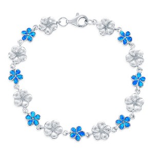 Opalata Sterling Silver Alternating Linked Blue Inlay Opal and Silver Flowers Bracelet - Blue - 1 of 2