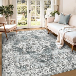 5x7 Living Room Rugs, Vintage Large Soft Washable Bedroom Carpet Floral Print Retro Accent Rug Non Slip Thin Floor Carpet Low Pile - 1 of 4