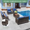 5-Piece Outdoor Patio Sofa Set, PE Wicker Sectional Conversation Furniture with Storage Table and Cushions, Brown and Blue - 3 of 4