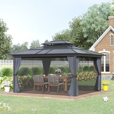 Buy Outsunny 10x12 Hardtop Gazebo with Aluminum Frame, Polycarbonate Gazebo Canopy with Curtains