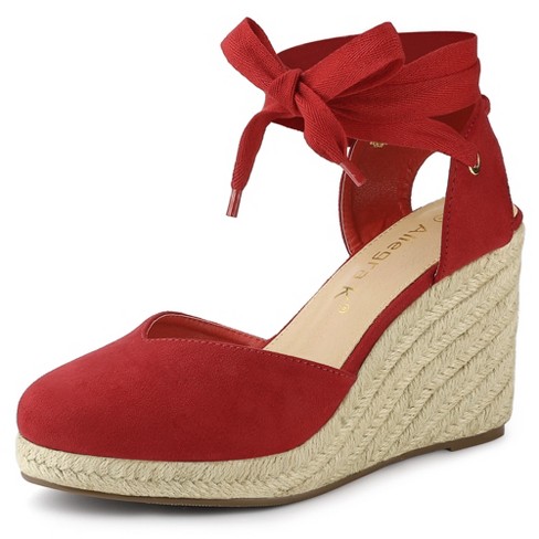 Allegra K Women's Closed Toe Espadrilles Wedges Tie Up Sandals Red 8.5 ...