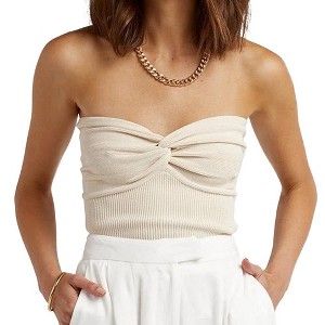 Womens Tube Tops Twist Front Summer Strapless Sleeveless Tank Tops Going Out Camisole Knit Beach Vacation Outfits - 1 of 4