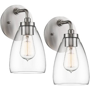 Possini Euro Design Raden Modern Wall Light Sconces Set of 2 Brushed Nickel Hardwire 5 1/2" Fixture Clear Glass for Living Room - 1 of 4