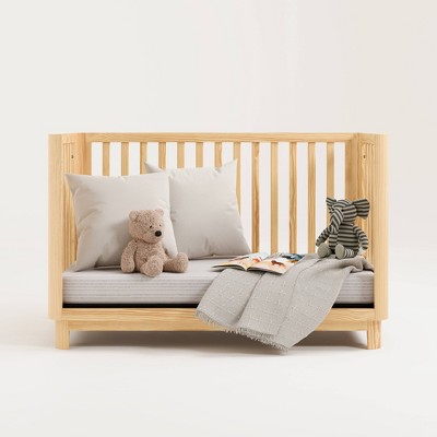Natural Pine 3-in-1 Convertible Baby Crib with Rounded Posts