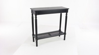 Black Wood Console Table with Glass Shelf and Storage