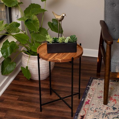 Natural Acacia Folding Side Table with Removable Tray