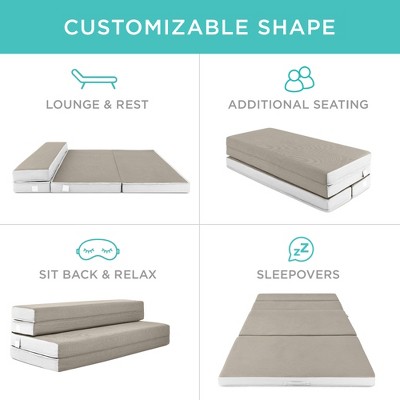 Full-Size Taupe Foldable Foam Mattress Topper with Carry Case