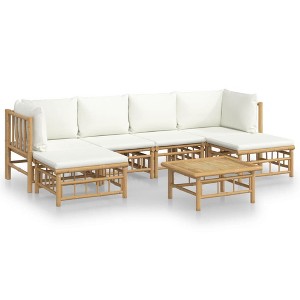 vidaXL 7 Piece Bamboo Patio Lounge Set with Cream Cushions - Outdoor Garden Deck Furniture - Modular Design and Practical Table - 1 of 4